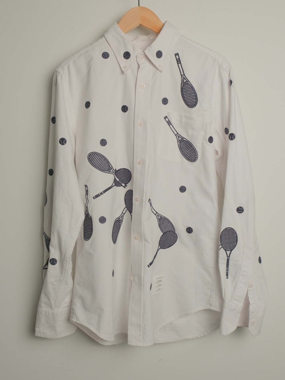 RARE Thom Browne Tennis Racket Ball All Over Embroidered Oxford Shirt Size 3